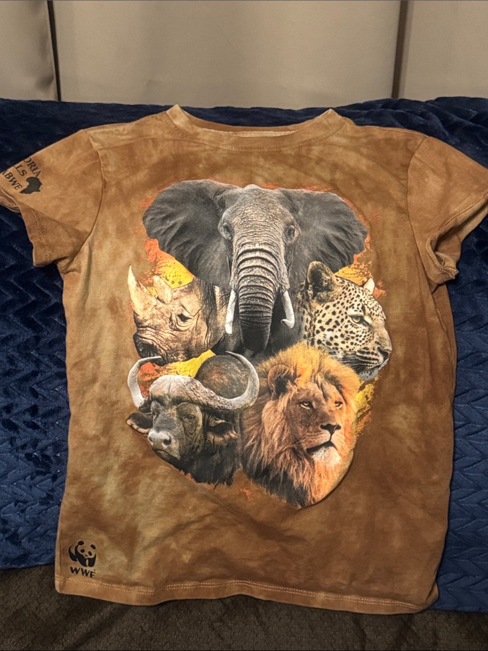 Kids Brown Wildlife Graphic Tee with Elephant & Lion Print